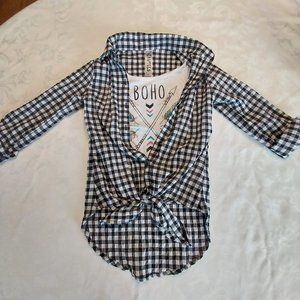 Girls sz S (7-8) long sleeve black & white checkered top w/ boho tank